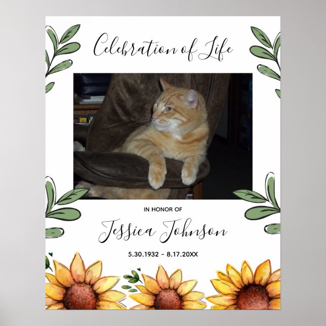 Poster Celebração da Vida Aquarela Girassol Uma Foto (Frente)