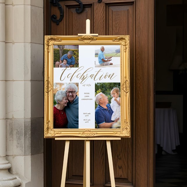 Poster Celebração da Vida Cruz Colagem de Fotos Funeral (Celebration of Life Cross Photo Collage Funeral Poster)