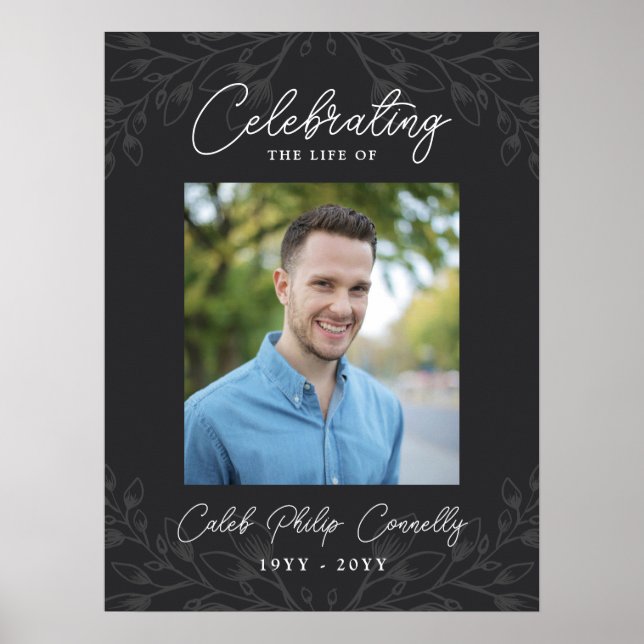 Poster Celebração da Vida em Verde Fraco Cinza Foto (Frente)