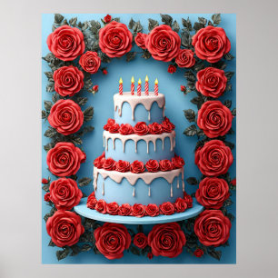 Poster Celebração de Aniversário com Bolo Iluminado por V