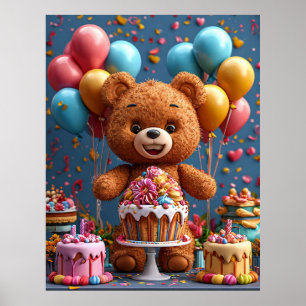Poster Celebração de Aniversário do Adorável Ursinho de P
