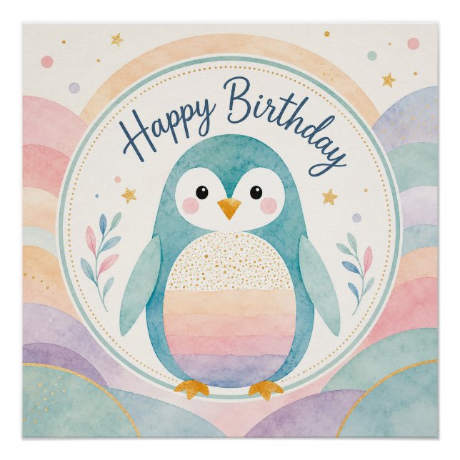 Pôster Celebração de Aniversário do Pingüim Arco-íris Pas (Frente)