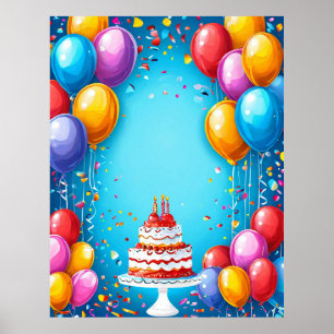 Poster Celebração de Aniversário Festivo com Balões