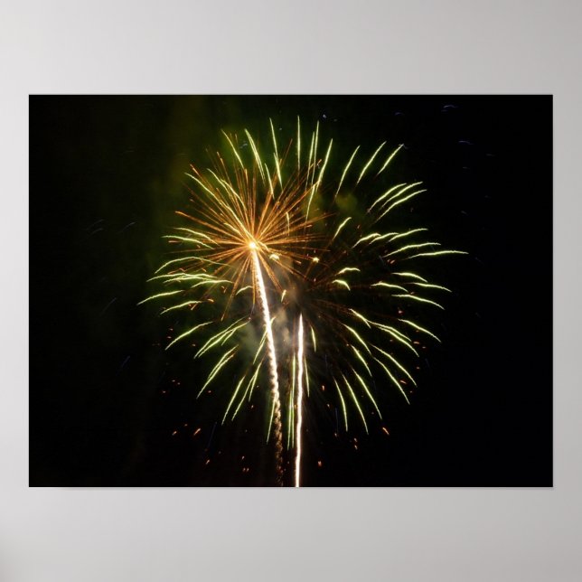 Poster Celebração de Feriado com Fogos de Artifício Verde (Frente)