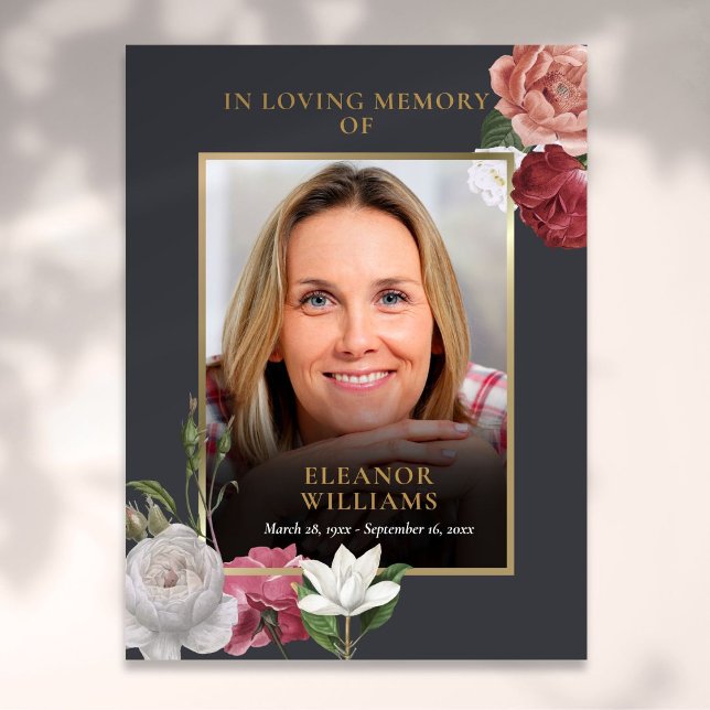 Poster Celebração de Memória Floral de Foto de Funeral (Funeral Memorial Floral Photo Celebration Of Life Poster)