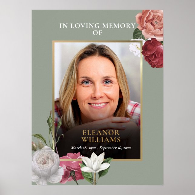 Poster Celebração de Vida com Foto Floral Memorial Fúnebr (Frente)