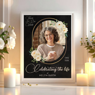 Poster Celebração de Vida, Foto Floral Elegante Memorial