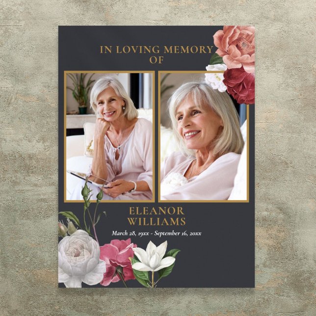 Poster Celebração de Vida Funeral Foto Floral 2 (Floral 2 Photo Celebration Of Life Funeral Poster)