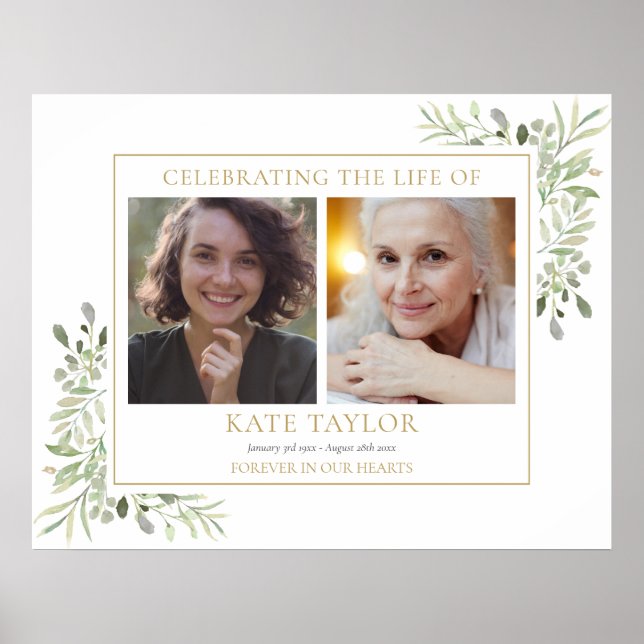 Poster Celebração de Vida Funeral Verde 2 Foto (Frente)