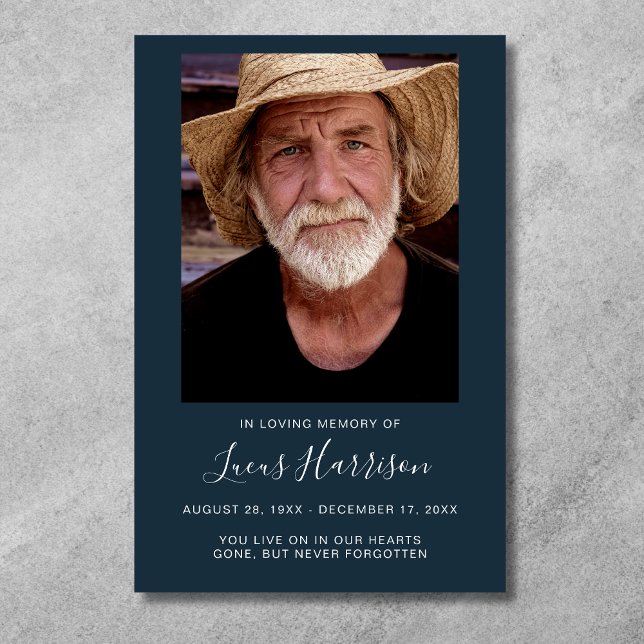 Poster Celebração de Vida Personalizada e Moderna Funeral (Blue Photo Memorial Poster)