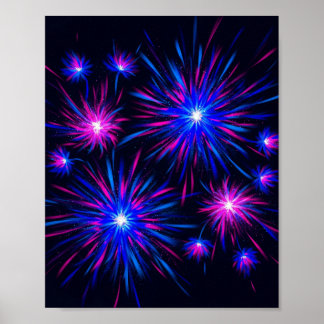 Poster Celebração do Neon Fireworks - Arte de parede Abst