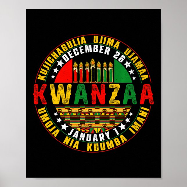 Poster Celebração dos Princípios Kwanzaa Kinara Velas Pan (Frente)