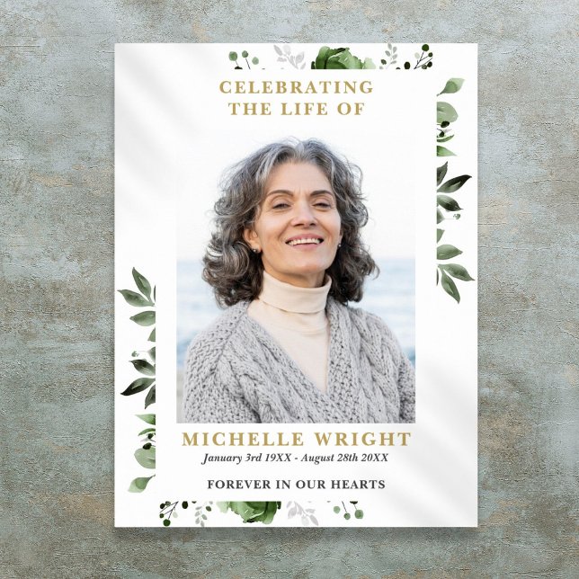 Poster Celebração Funeral De Foto Verde-Oliva Do Sinal De (Olive Green Photo Funeral Celebration Of Life Sign)