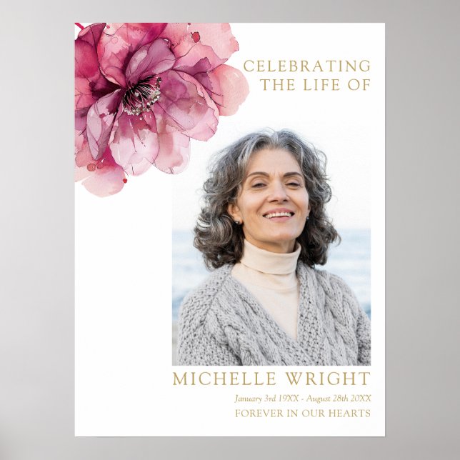 Poster Celebração Funeral Floral Cor-De-Rosa Do Sinal Fot (Frente)