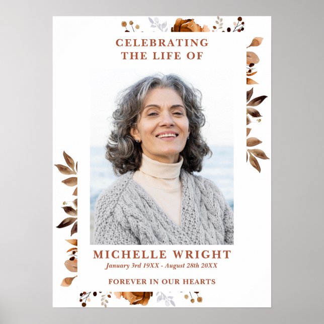 Poster Celebração Funeral Rústica Do Sinal De Foto Da Vid (Frente)