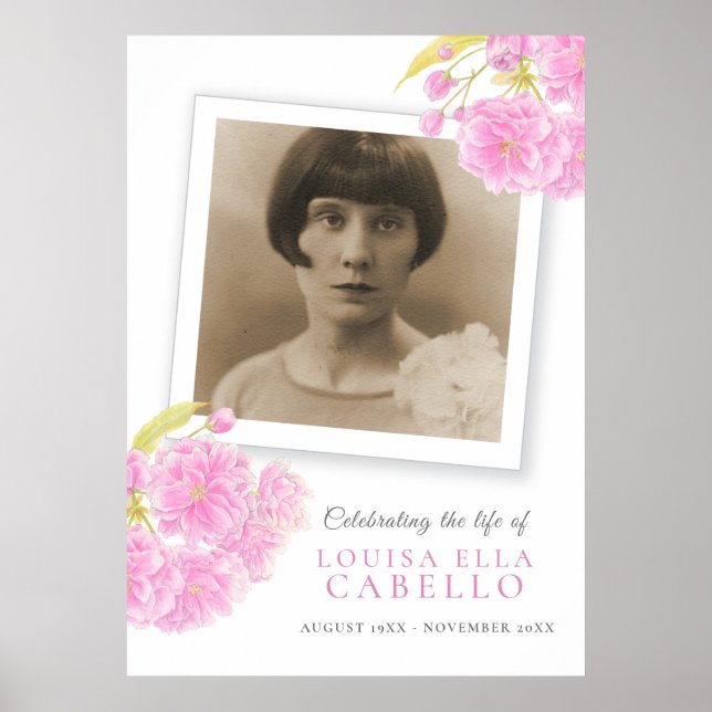 Poster Celebração funerária da foto rosa-flor-viva (Frente)