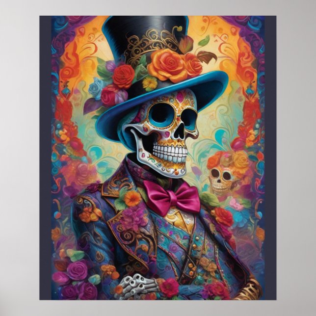 Poster Celebração Vívida: Esqueleto Da Dobra Do Crânio Do (Frente)