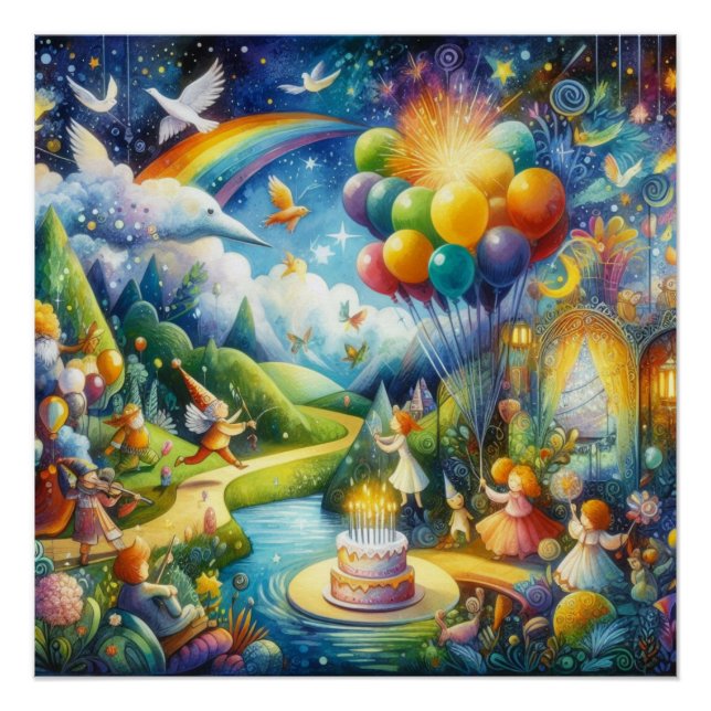 Pôster Celebração Wimsical de Aniversário (Frente)