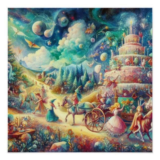 Pôster Celebração Wimsical de Aniversário (Frente)