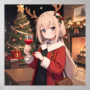 Poster Celebrando o Natal com um copo de vinho