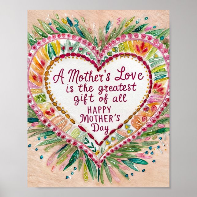 Poster Celebrar Mãe Ama: Arte Floral de Parede para a Mãe (Frente)