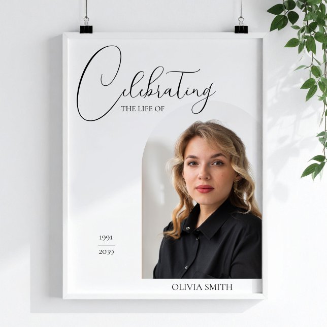 Poster Celebration of Life Photo Minimalist Script Memory (Criador carregado)