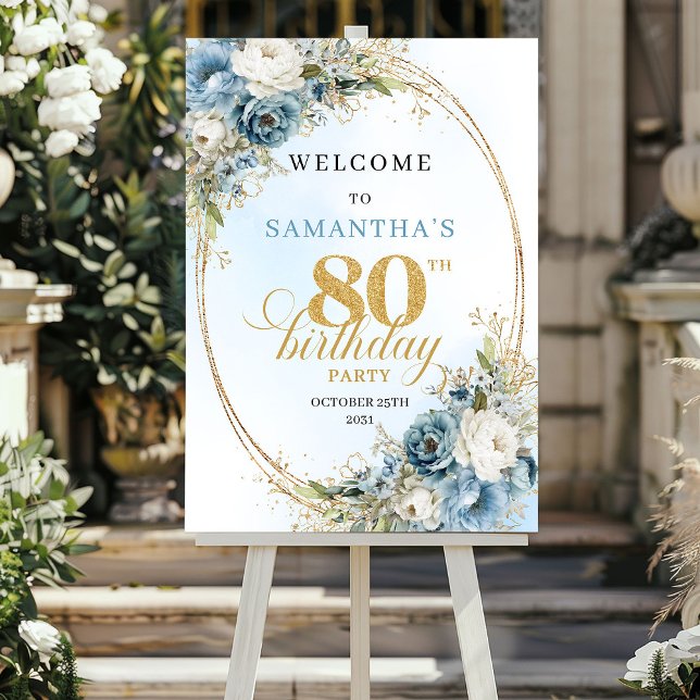 Poster Celebre a rusticidade verde dourada 80 bem-vindo a (Celebrate Rustic greenery gold 80th birthday welcome)