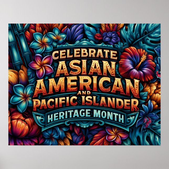 Poster Celebre o Mês da Herança AAPI com Folhagem Tropica (Frente)