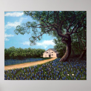 Pôster Celeiro com Bluebonnets