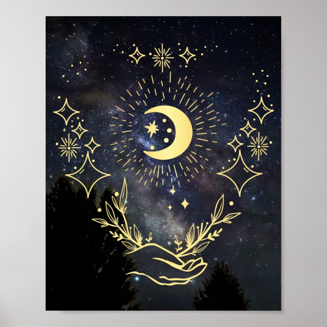 Poster Celestial art Moon and Stars (Frente)