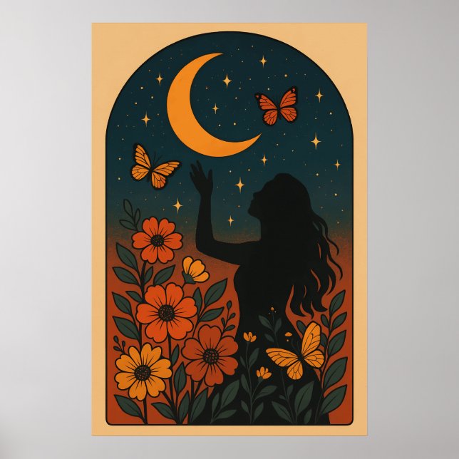 Poster Celestial Bloom: Reaching for the Moon (Frente)