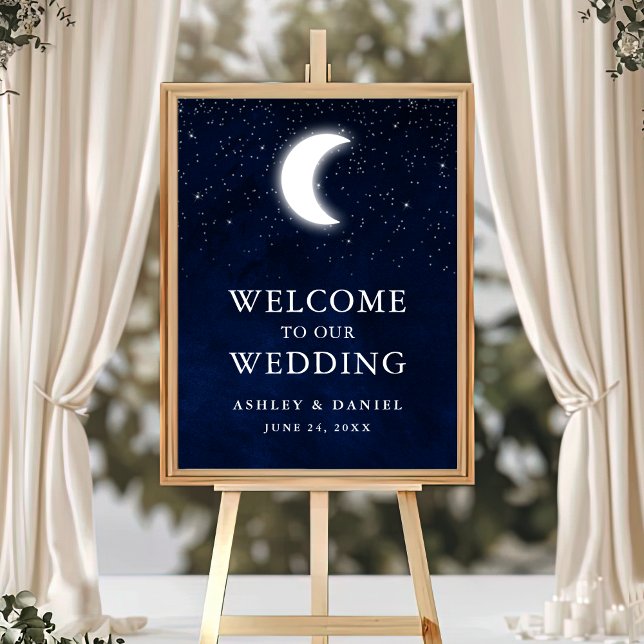 Poster Celestial Blue Sky Moon Stars Boas-vindas (Customize to change text color, text size, text style or size of poster.)