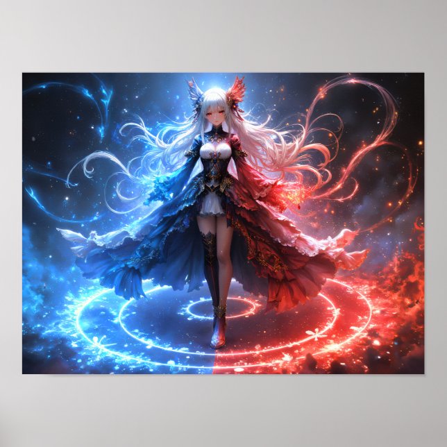 Poster Celestial Flame Sorceress com elementos (Frente)