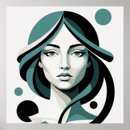 Poster Celestial Flow: Minimalist Teal Portrait