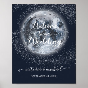 Poster Celestial Full Moon e Stars Wedding Bem-vindo