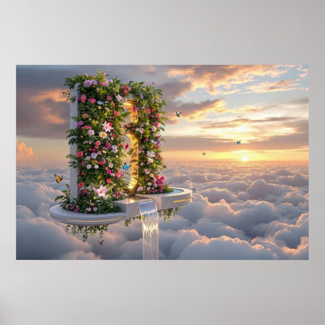 Poster Celestial Garden: Where Waters Meet the Sky (Frente)