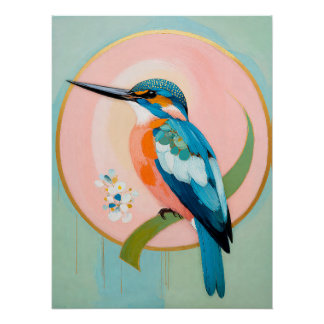 Pôster Celestial Kingfisher: A Study in Azure and Gold