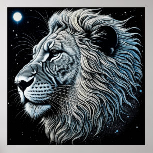 Poster Celestial Lion Night Sky Ai Art