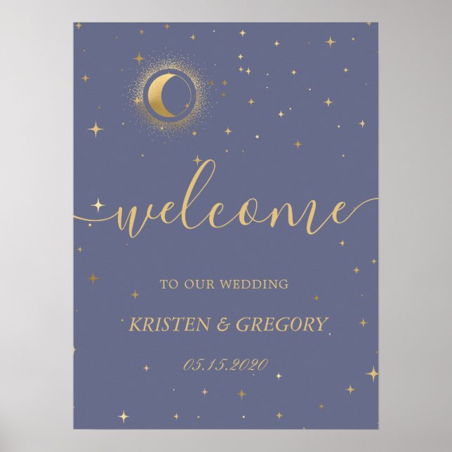 Poster celestial midnight crescent gold  Wedding Welcome  (Frente)
