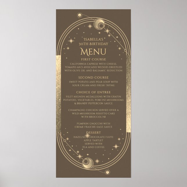 Poster Celestial Mocha Dourada Sun Moon Stars aniversário (Frente)