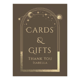 Pôster Celestial Mocha Dourada Sun Moon Stars Cartões e p