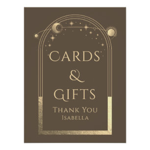 Pôster Celestial Mocha Dourada Sun Moon Stars Cartões e p