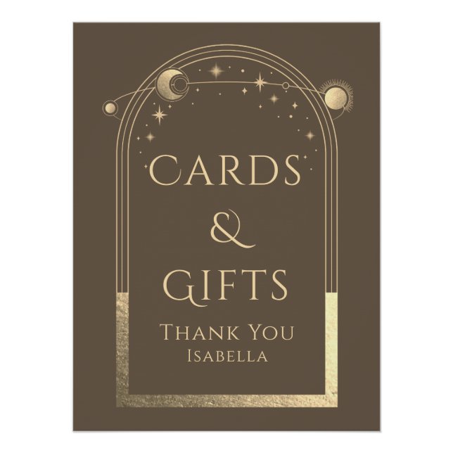 Pôster Celestial Mocha Dourada Sun Moon Stars Cartões e p (Frente)