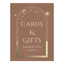 Pôster Celestial Mocha Dourada Sun Moon Stars Cartões e p