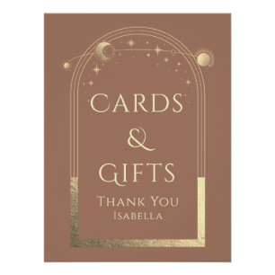 Pôster Celestial Mocha Dourada Sun Moon Stars Cartões e p