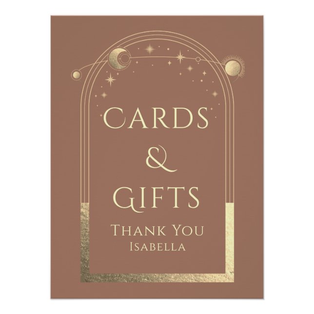 Pôster Celestial Mocha Dourada Sun Moon Stars Cartões e p (Frente)