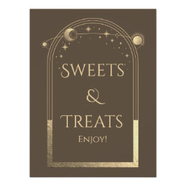 Pôster Celestial Mocha Dourado Aniversário Doce e Tratame