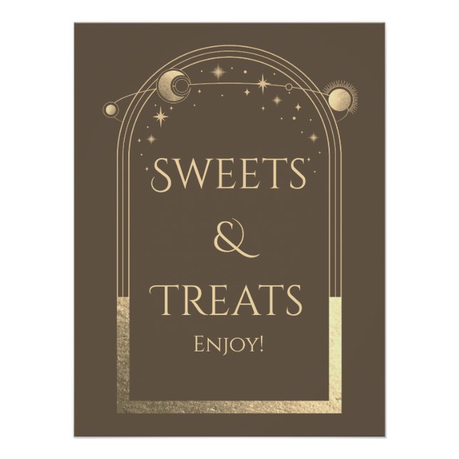 Pôster Celestial Mocha Dourado Aniversário Doce e Tratame (Frente)