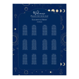 Pôster Celestial moon sun stars navy wedding seating plan