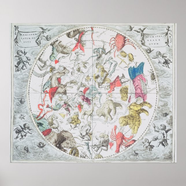 Poster Celestial Mostrando os Sinais do Zodíaco (Frente)